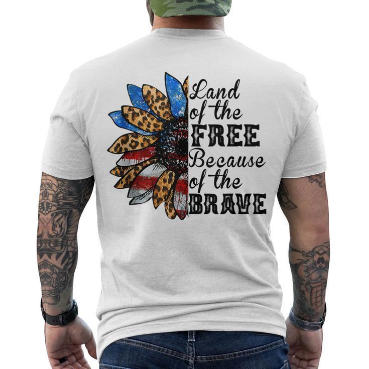 Vintage Usa Flag Sunflower Land Free Because Brave Men's T-shirt Back Print