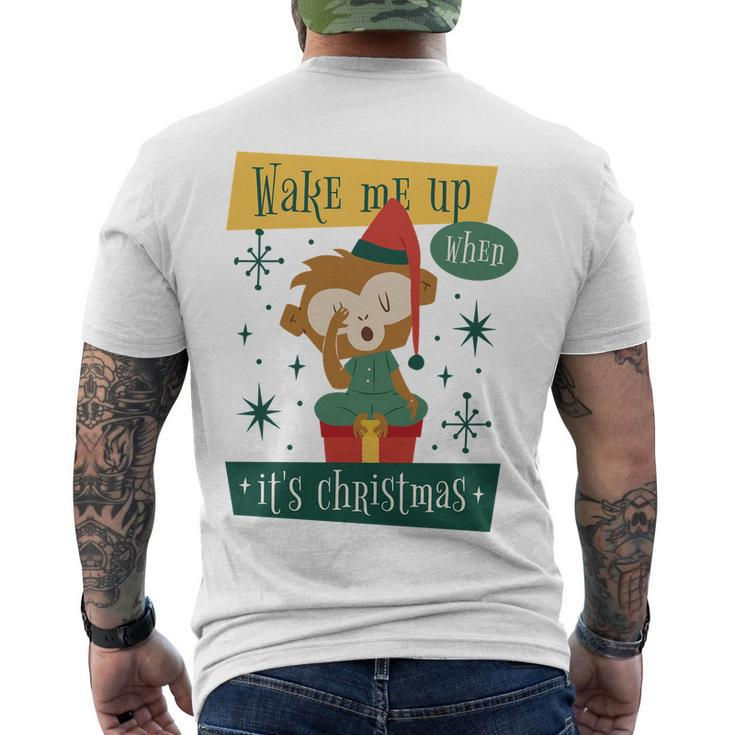 Wake Me Up When Its Christmas Monkey Cute Men's T-shirt Back Print