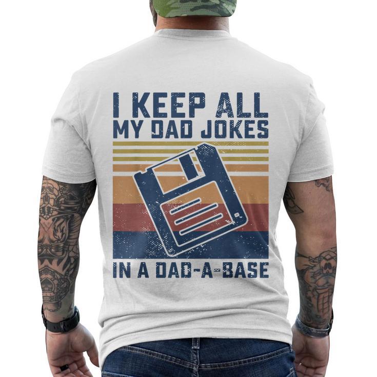 Mens I Keep All My Dad Jokes In A Dadabase Vintage Father Dad Men's Crewneck Short Sleeve Back Print T-shirt