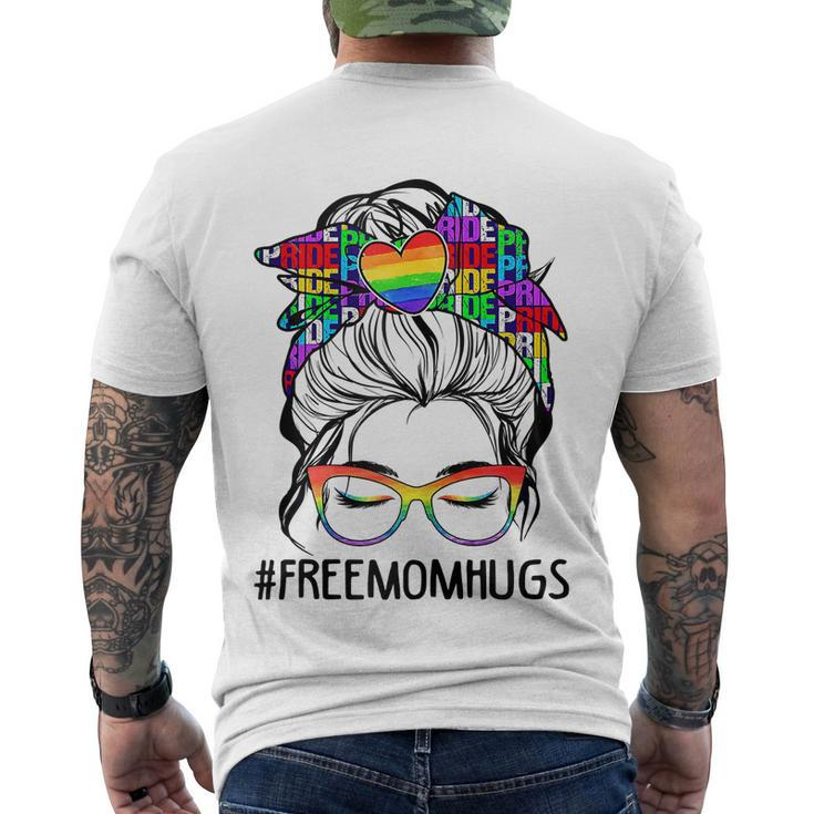 Womens Free Mom Hugs Messy Bun Lgbt Pride Men's Crewneck Short Sleeve Back Print T-shirt