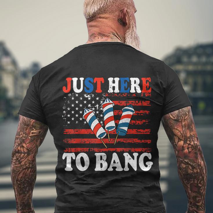 4Th Of July Im Just Here To Bang Fireworks America Flag Men's Crewneck Short Sleeve Back Print T-shirt Gifts for Old Men