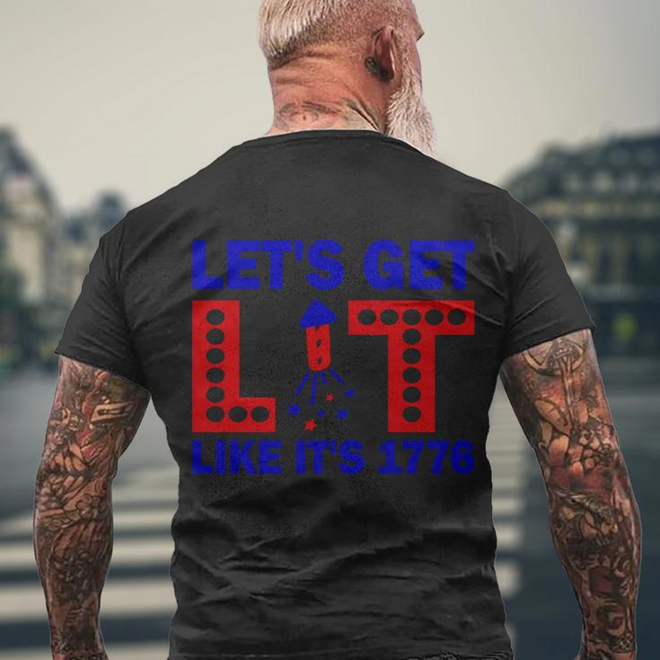 4Th Of July Lets Get Lit Fire Work Proud American Men's Crewneck Short Sleeve Back Print T-shirt Gifts for Old Men
