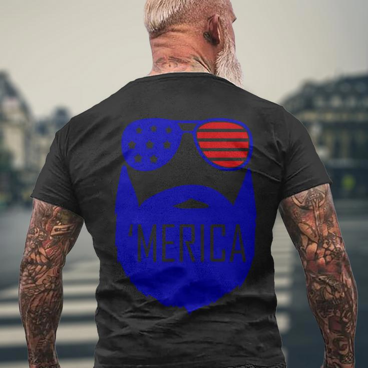 4Th Of July Merica Bearded Glasses Proud American Men's Crewneck Short Sleeve Back Print T-shirt Gifts for Old Men