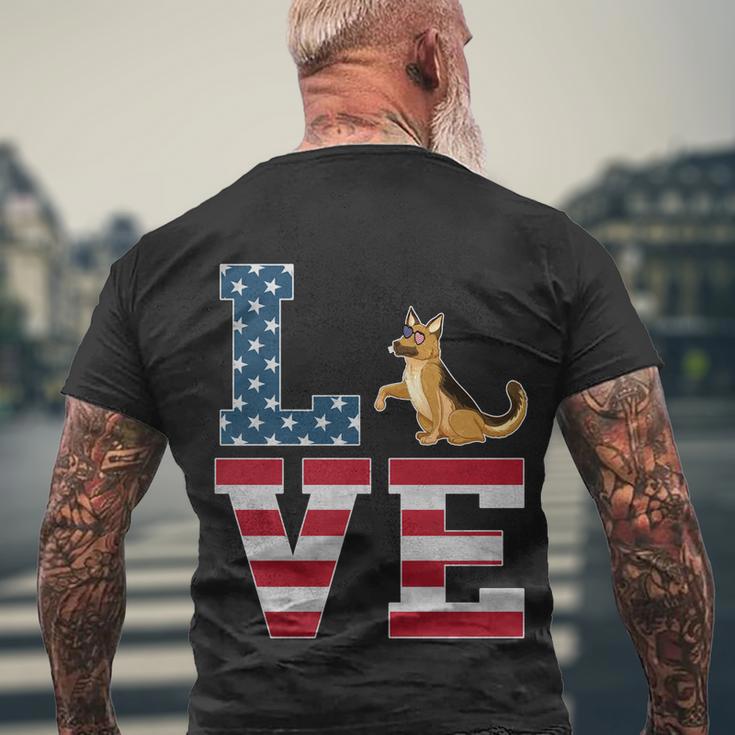 4Th Of July Patriotic Love German Shepherd Dog American Flag Gift Men's Crewneck Short Sleeve Back Print T-shirt Gifts for Old Men