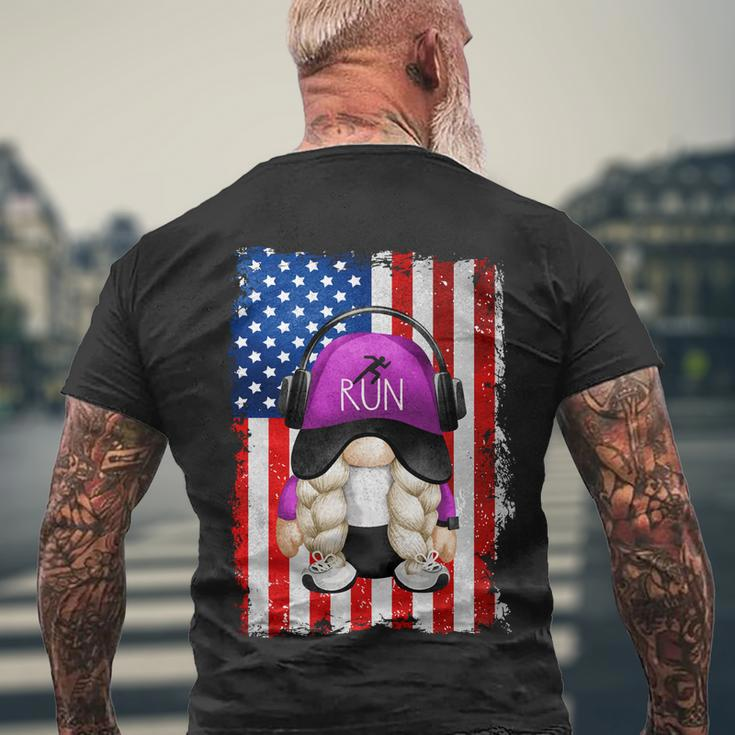 4Th Of July Running Gnome For Women Patriotic American Flag Gift Men's Crewneck Short Sleeve Back Print T-shirt Gifts for Old Men