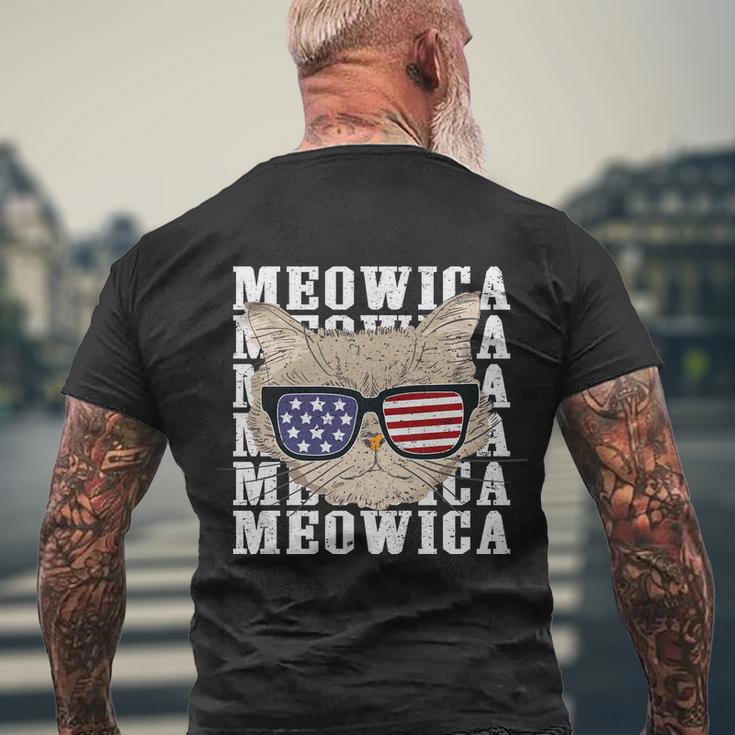 American Flag Glassess Meowica 4Th Of July Cat Men's Crewneck Short Sleeve Back Print T-shirt Gifts for Old Men