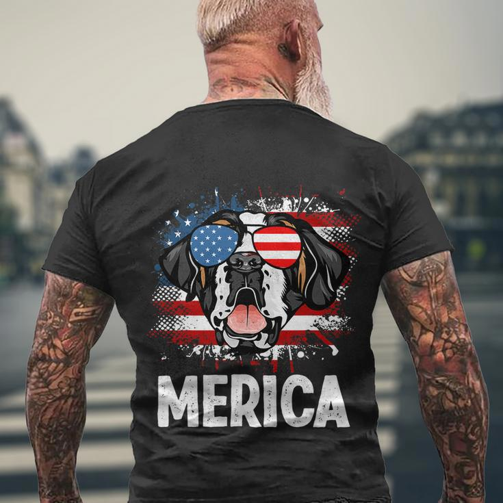 American Flag Merica Saint Bernard 4Th Of July Men's Crewneck Short Sleeve Back Print T-shirt Gifts for Old Men