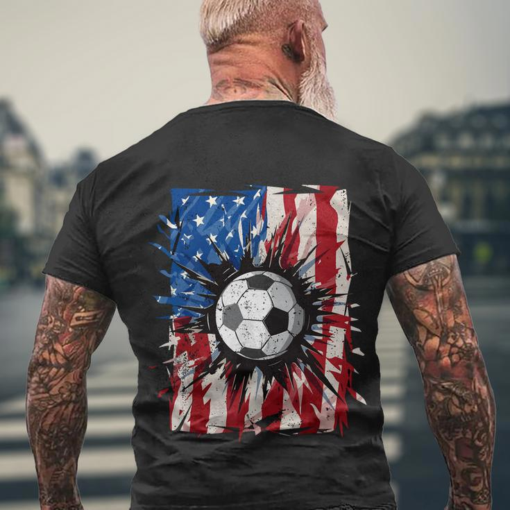 American Flag Soccer Ball 4Th Of July Cool Sport Patriotic Men's Crewneck Short Sleeve Back Print T-shirt Gifts for Old Men