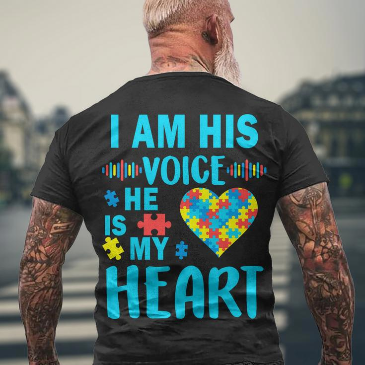 Autism I Am His Voice He Is My Heart Tshirt Men's Crewneck Short Sleeve Back Print T-shirt Gifts for Old Men