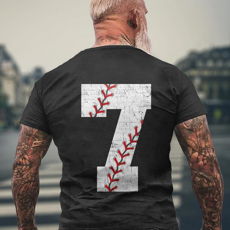Baseball Softball Lover Seven Years Funy 7Th Birthday Boy Men's Crewneck Short Sleeve Back Print T-shirt Gifts for Old Men