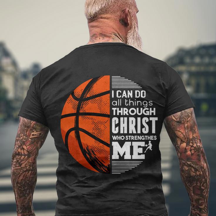 Basketball Faith All Things Through Christ Men's Crewneck Short Sleeve Back Print T-shirt Gifts for Old Men