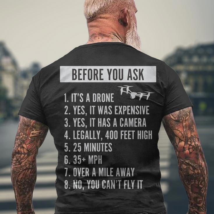 Before You Ask Drone Funny Drone Tshirt Men's Crewneck Short Sleeve Back Print T-shirt Gifts for Old Men