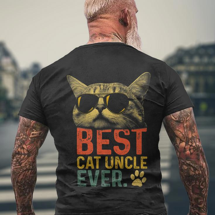 Best Cat Uncle Ever Vintage Cat Lover Cool Sunglasses Funny Men's Crewneck Short Sleeve Back Print T-shirt Gifts for Old Men