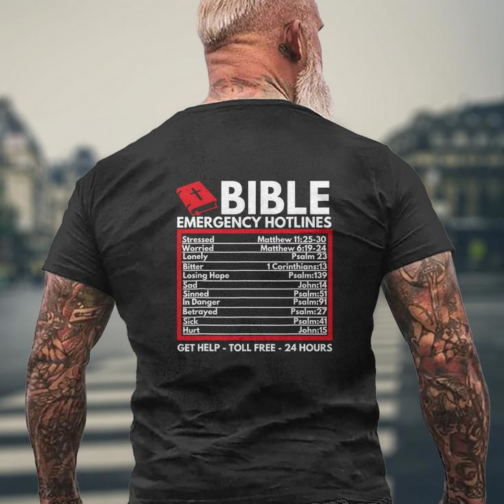 Bible Emergency Numbers Funny Christian Bible V2 Men's Crewneck Short Sleeve Back Print T-shirt Gifts for Old Men