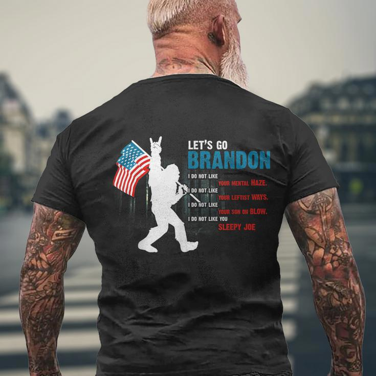 Biden Funny Bigfoot Sayings Usa Flag For Sasquatch Believe Men's Crewneck Short Sleeve Back Print T-shirt Gifts for Old Men