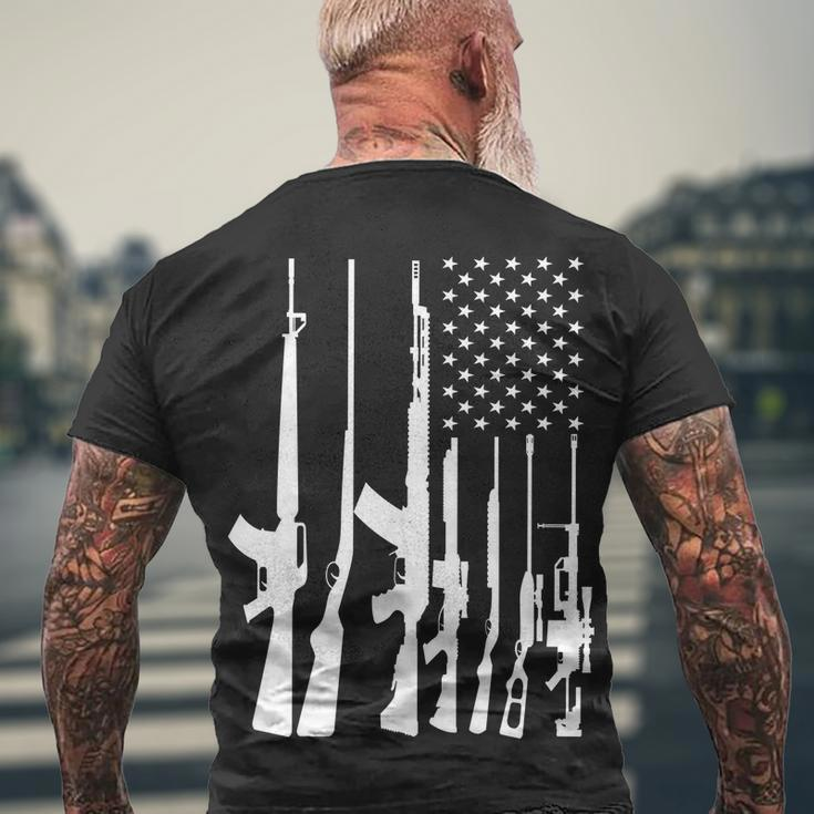 Black Gun American Flag - Rifle Weapon Firearm 2Nd Amendment Men's Crewneck Short Sleeve Back Print T-shirt Gifts for Old Men