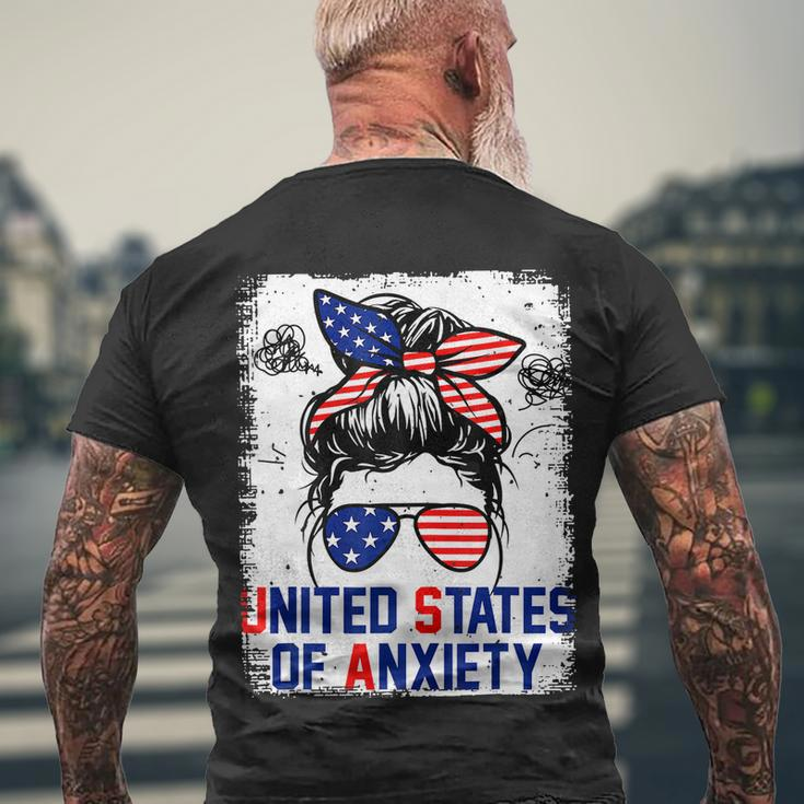 Bleached Messy Bun Funny Patriotic United States Anxiety Men's Crewneck Short Sleeve Back Print T-shirt Gifts for Old Men