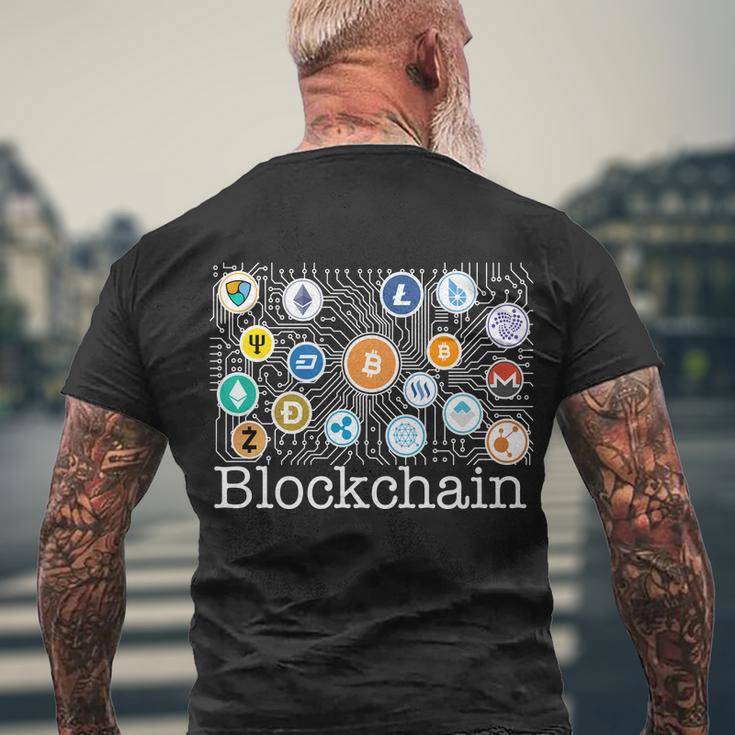 Blockchain Cryptocurrency Logos Men's Crewneck Short Sleeve Back Print T-shirt Gifts for Old Men