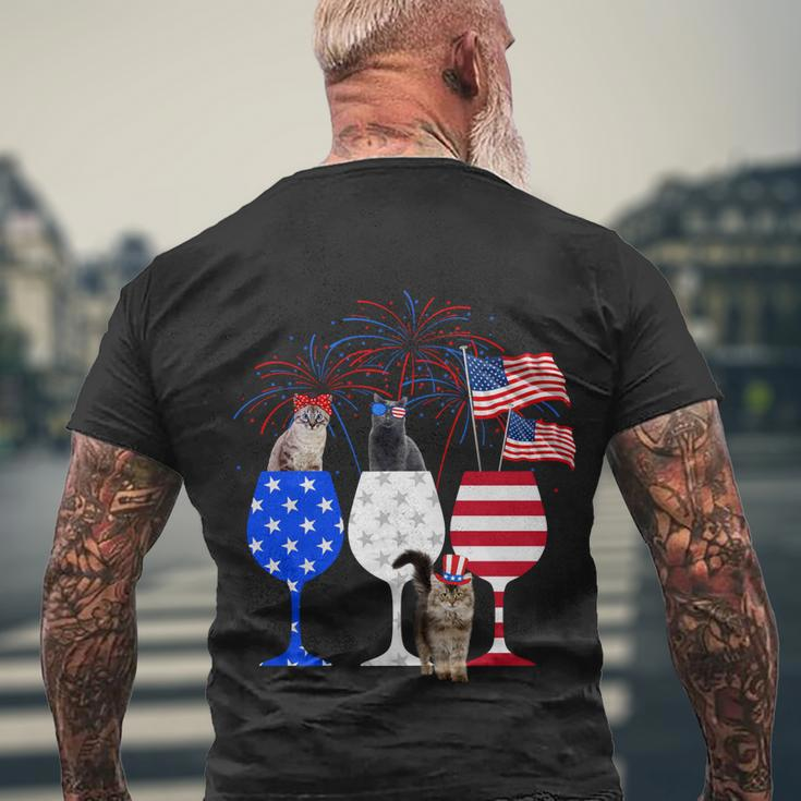 Cat 4Th Of July Costume Red White Blue Wine Glasses Funny Men's Crewneck Short Sleeve Back Print T-shirt Gifts for Old Men
