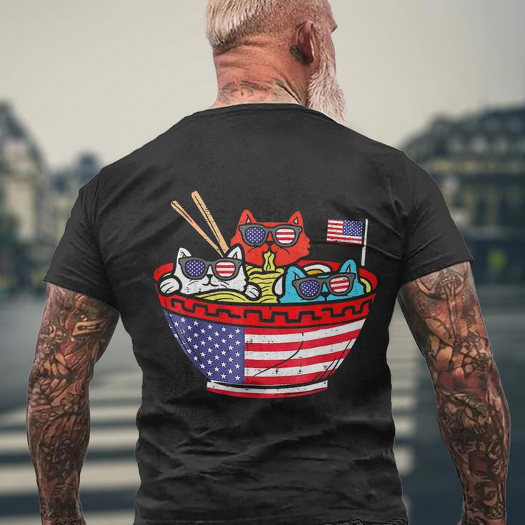 Cats Ramen Anime American Flag Usa Funny 4Th Of July Fourth Men's Crewneck Short Sleeve Back Print T-shirt Gifts for Old Men