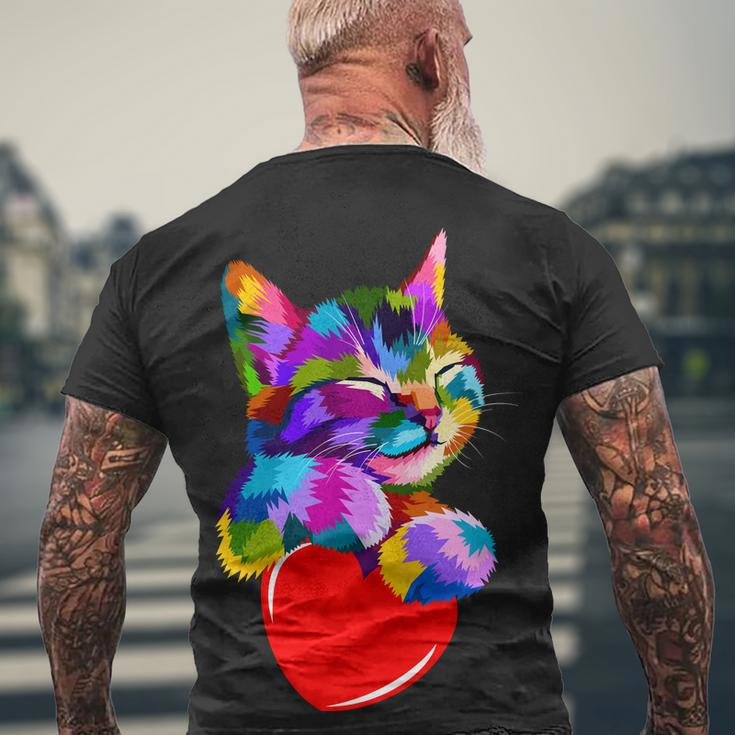 Colorful Cat Full Of Love Kitten Lovers Men's Crewneck Short Sleeve Back Print T-shirt Gifts for Old Men