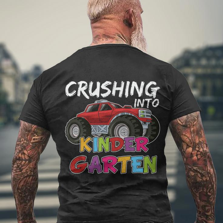 Crushing Into Kindergarten Monster Truck Back To School Men's Crewneck Short Sleeve Back Print T-shirt Gifts for Old Men