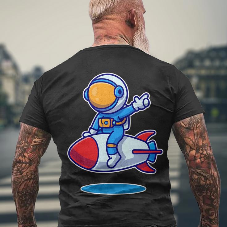 Cute Astronaut On Rocket Cartoon Men's Crewneck Short Sleeve Back Print T-shirt Gifts for Old Men