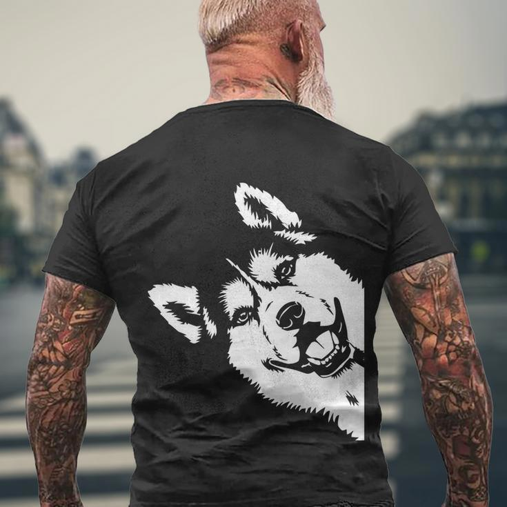 Cute Siberian Husky Dog Face Pup Pet Puppy Lover Dad Mom Gift Men's Crewneck Short Sleeve Back Print T-shirt Gifts for Old Men
