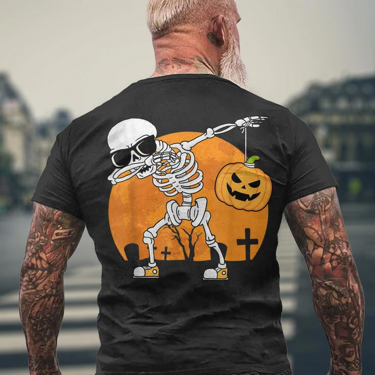 Dabbing Skeleton Halloween Pumpkin Skeleton Men's T-shirt Back Print Gifts for Old Men