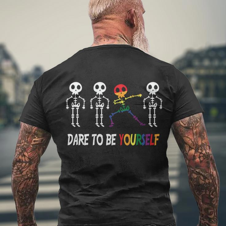 Dare To Be Yourself Lgbt Gay Pride Lesbian Bisexual Ally Quote Men's Crewneck Short Sleeve Back Print T-shirt Gifts for Old Men