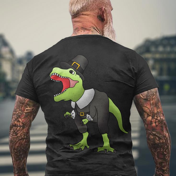 Dinosaur Thanksgiving Pilgrim Tshirt Men's Crewneck Short Sleeve Back Print T-shirt Gifts for Old Men