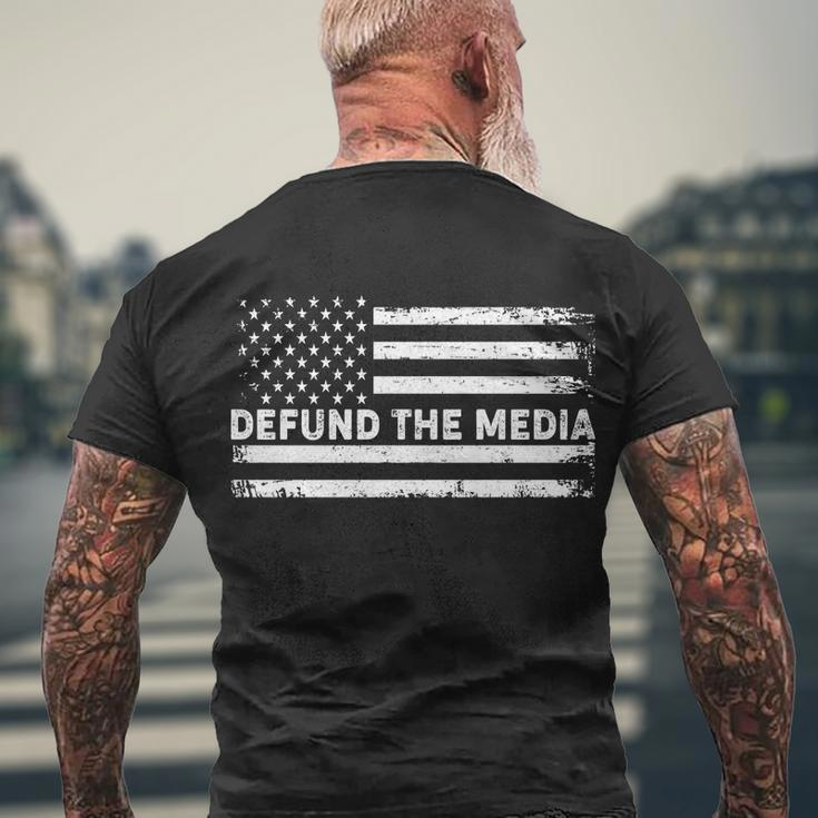 Distressed Defund The Media American Flag Men's Crewneck Short Sleeve Back Print T-shirt Gifts for Old Men