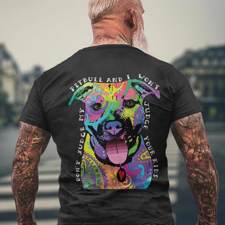 Dont Judge My Pitbull Wont Judge Your Kids Men's Crewneck Short Sleeve Back Print T-shirt Gifts for Old Men