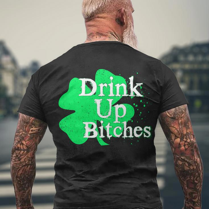 Drink Up Bitches St Patricks Day Clover Men's Crewneck Short Sleeve Back Print T-shirt Gifts for Old Men