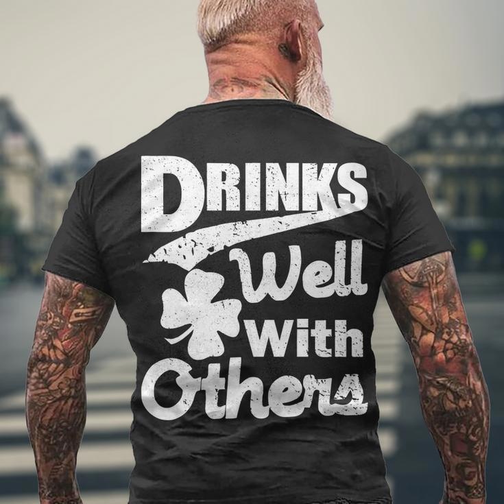 Drinks Well With Others St Patricks Day Tshirt Men's Crewneck Short Sleeve Back Print T-shirt Gifts for Old Men