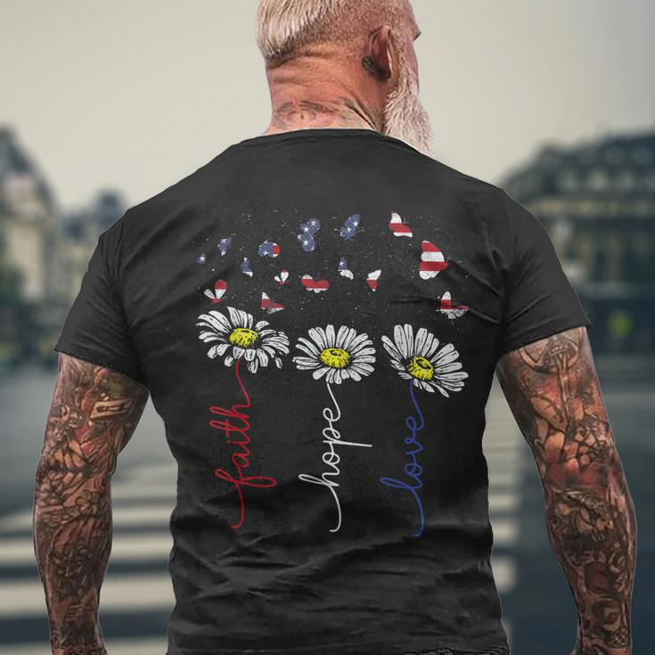 Faith Hope Love Daisy Flowers 4Th Of July Independence Day Men's T-shirt Back Print Gifts for Old Men