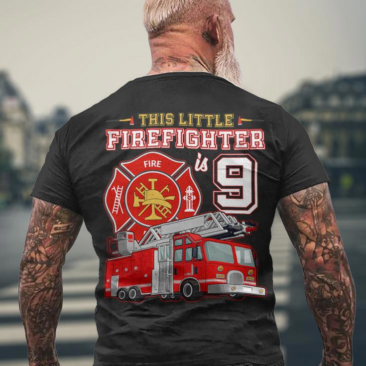 Firefighter This Little Firefighter Is 9 Years Old 9Th Birthday Kid Boy Men's T-shirt Back Print Gifts for Old Men