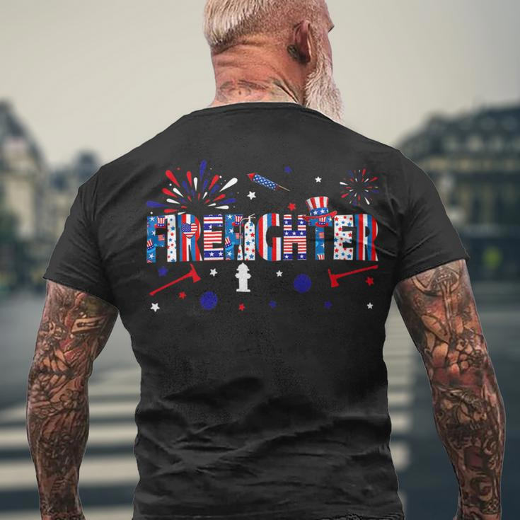 Firefighter Retro American Flag Firefighter Jobs 4Th Of July Fathers Day V3 Men's T-shirt Back Print Gifts for Old Men