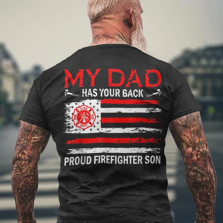 Firefighter Retro My Dad Has Your Back Proud Firefighter Son Us Flag V2 Men's T-shirt Back Print Gifts for Old Men