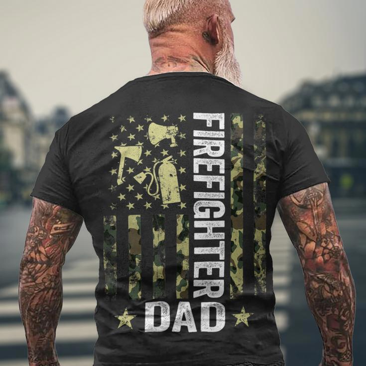 Firefighter Usa Flag Camouflage Firefighter Dad Patriotic Fathers Day_ Men's T-shirt Back Print Gifts for Old Men