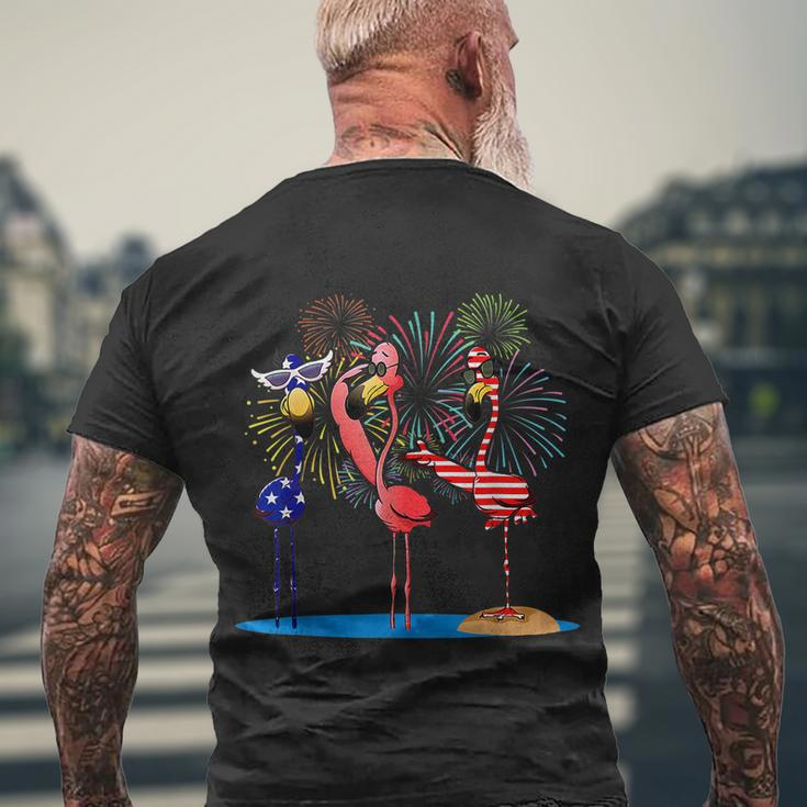 Flamingo 4Th Of July American Flag Flamingo Independence Men's Crewneck Short Sleeve Back Print T-shirt Gifts for Old Men