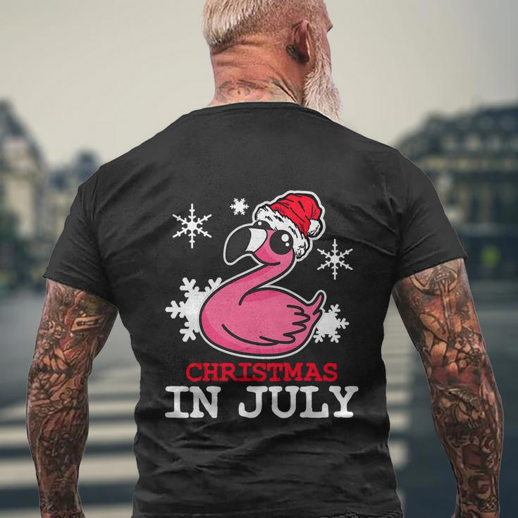 Flamingo Funny Christmas In July Santa Hat Men's Crewneck Short Sleeve Back Print T-shirt Gifts for Old Men