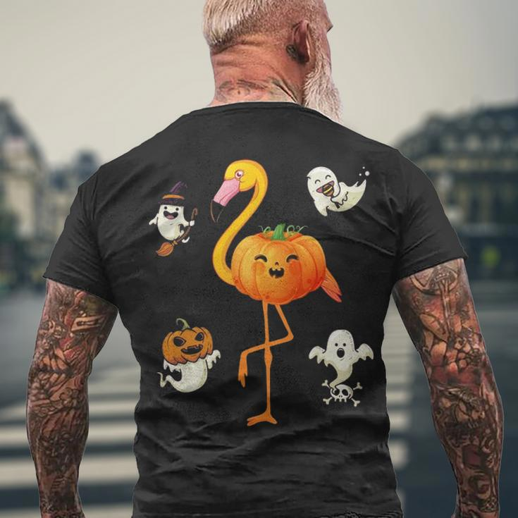 Flamingo Pumpkin Halloween Bird Lover Gifts For Girls And Boys Tshirt Men's Crewneck Short Sleeve Back Print T-shirt Gifts for Old Men