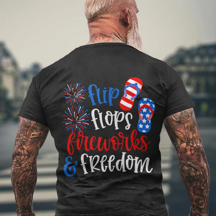 Flip Flops Fireworks And Freedom 4Th Of July Us Flag Men's Crewneck Short Sleeve Back Print T-shirt Gifts for Old Men
