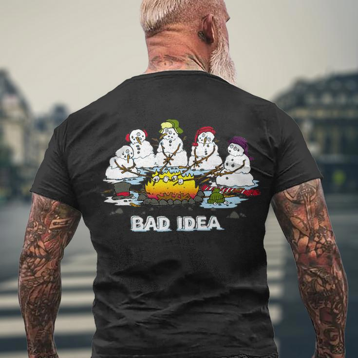 Funny Bad Idea - Snowman Melting Christmas Tshirt Men's Crewneck Short Sleeve Back Print T-shirt Gifts for Old Men