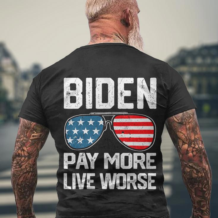 Funny Biden Pay More Live Worse Political Humor Sarcasm Sunglasses Design Men's Crewneck Short Sleeve Back Print T-shirt Gifts for Old Men