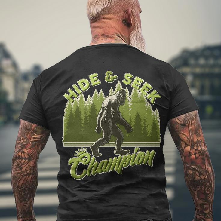 Funny Hide & Seek Champion Big Foot Sasquatch Monster Men's Crewneck Short Sleeve Back Print T-shirt Gifts for Old Men