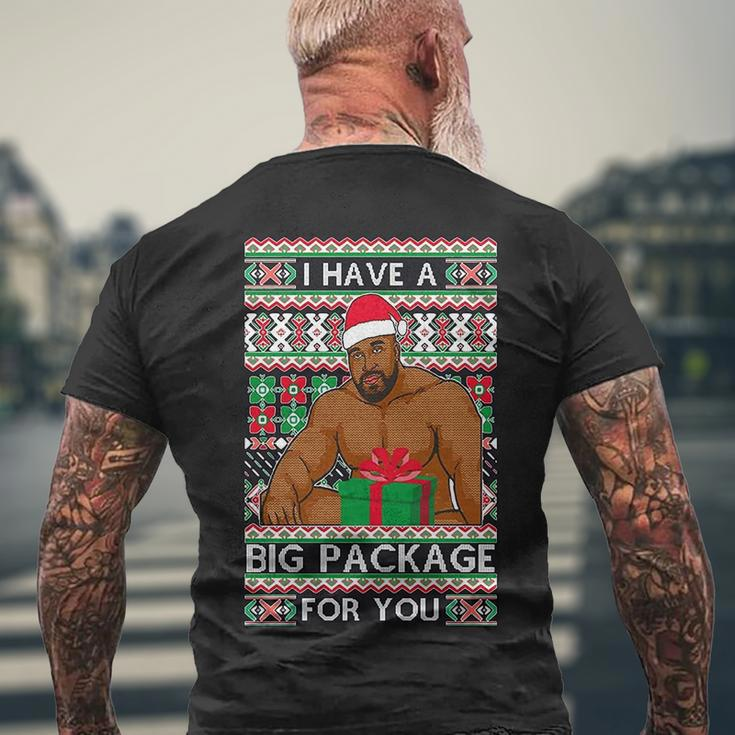 Funny I Have A Big Package For You Ugly Christmas Sweater Tshirt Men's Crewneck Short Sleeve Back Print T-shirt Gifts for Old Men
