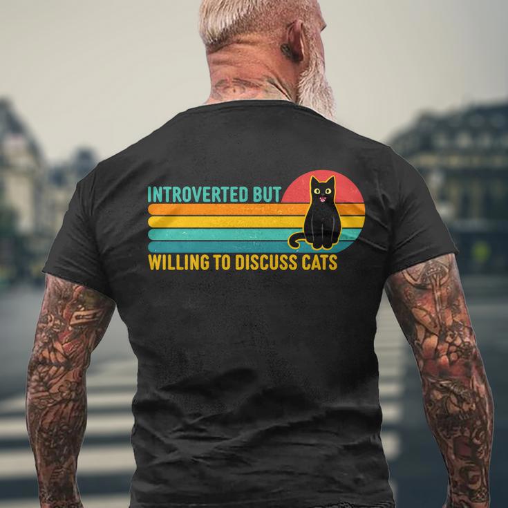 Funny Retro Cat Introverted But Willing To Discuss Cats Tshirt Men's Crewneck Short Sleeve Back Print T-shirt Gifts for Old Men