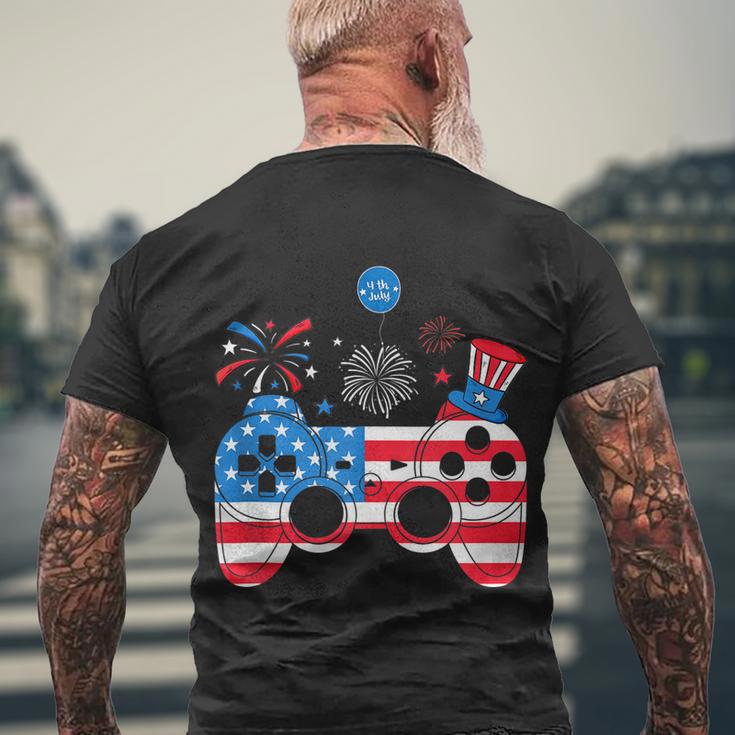 Gamer Video Gaming 4Th Of July Funny Men Boys American Flag Men's Crewneck Short Sleeve Back Print T-shirt Gifts for Old Men